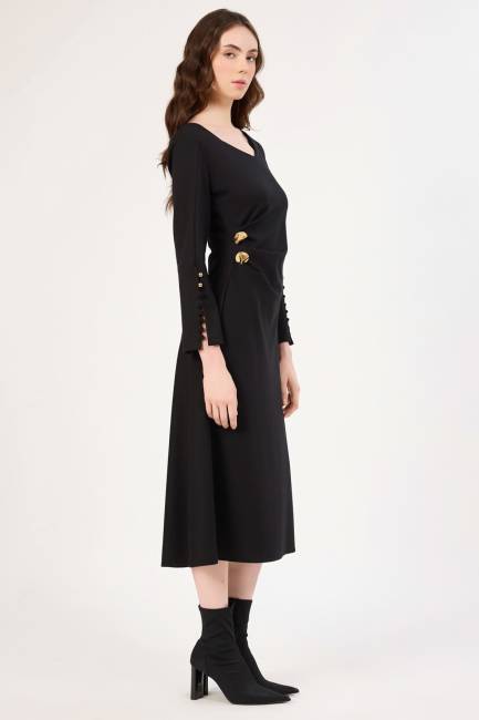 Fever - Açık yakalı kol ucu yırtmaç detaylı likralı elbise Fever - Açık yakalı kol ucu yırtmaç detaylı likralı elbise