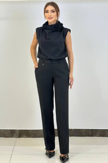 Fever - Aksesuar detaylı likralı siyah pantolon