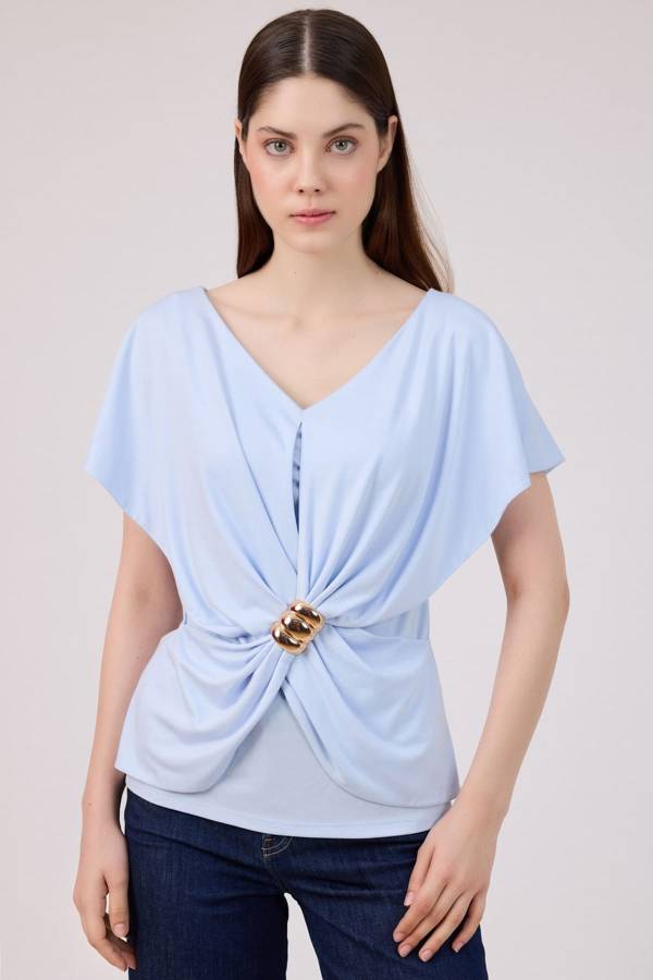 Aksesuarlı viskon örme bluz