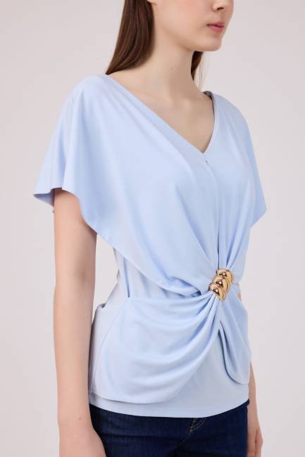 Aksesuarlı viskon örme bluz - Thumbnail