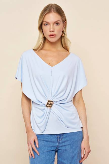 Aksesuarlı viskon örme bluz - Thumbnail