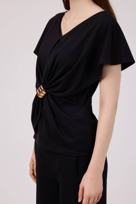 Aksesuarlı viskon örme bluz - Thumbnail