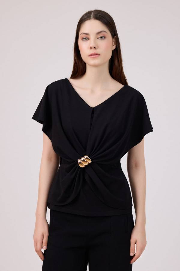 Fever - Aksesuarlı viskon örme bluz (1)