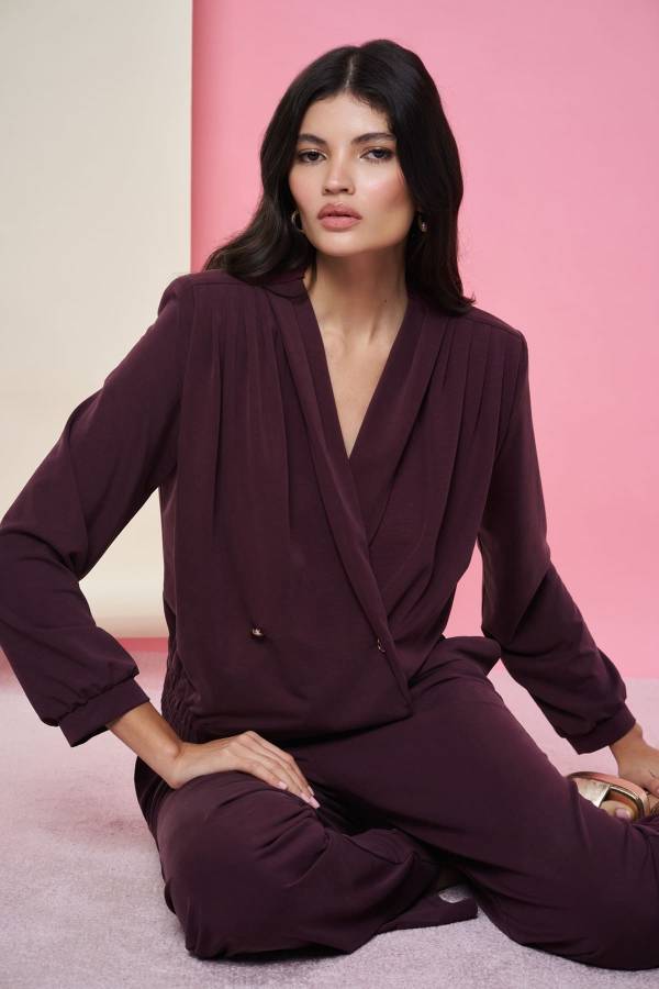 Anvelop düğmeli tencel bluz