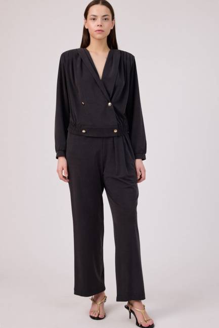 Anvelop düğmeli tencel bluz - Thumbnail