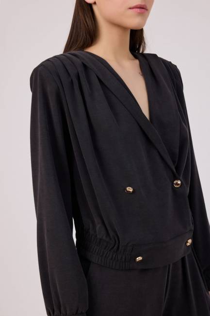 Anvelop düğmeli tencel bluz - Thumbnail