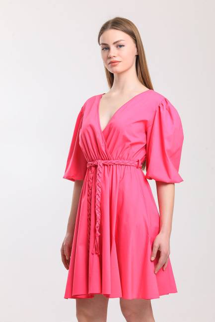 Anvelop yaka renkli elbise - Thumbnail