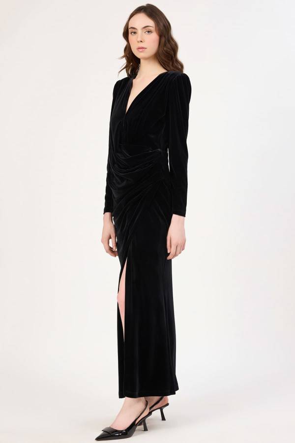 Fever - Anvelop yakalı kadife elbise