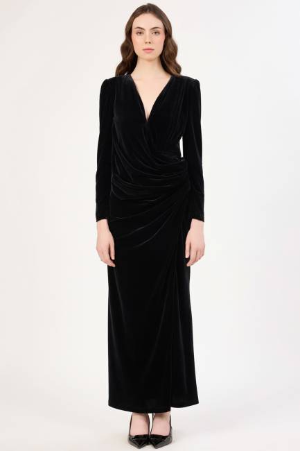 Fever - Anvelop yakalı kadife elbise (1)
