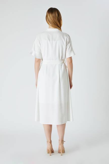 Bağlamalı tencel elbise - Thumbnail