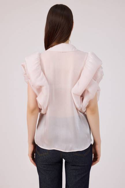 Balon kollu organze gömlek - Thumbnail