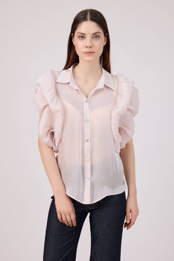 Balon kollu organze gömlek