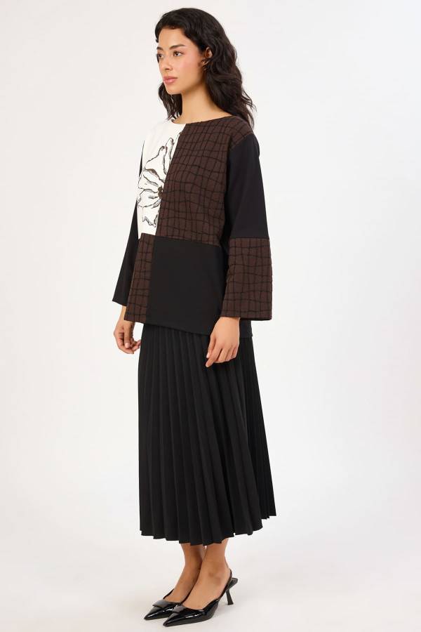 Baskı detaylı likralı örme bluz