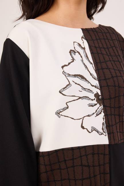 Baskı detaylı likralı örme bluz - Thumbnail