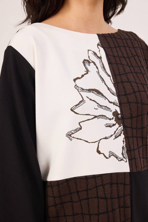 Baskı detaylı likralı örme bluz