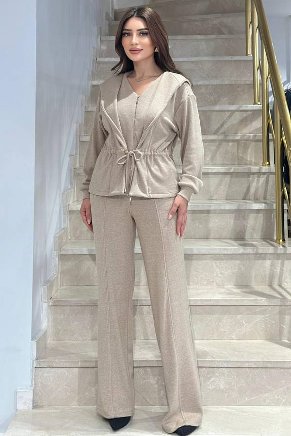 Beli bağcıklı örme pantolon