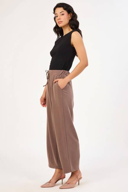 Beli bağcıklı soft dokulu pantolon - Thumbnail