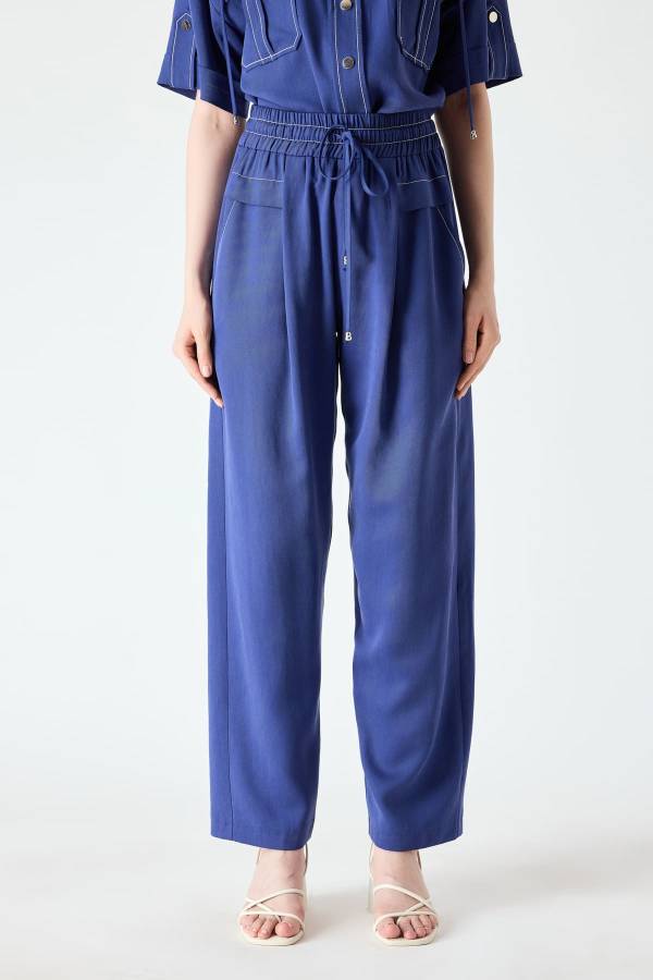 Beli bağcıklı soft viskon pantolon