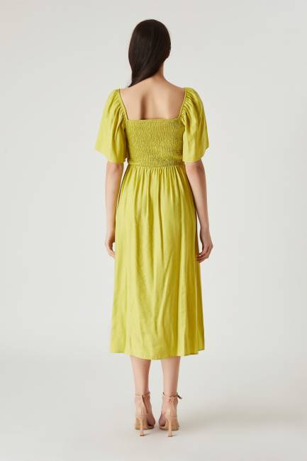 Beli büzgü detaylı straplez elbise - Thumbnail
