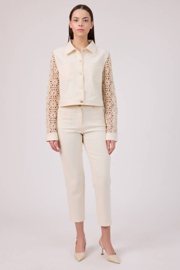 Beş cepli naturel gabardin pantolon