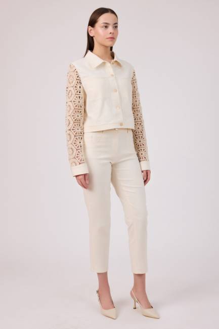 Beş cepli naturel gabardin pantolon - Thumbnail