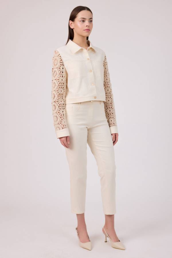 Beş cepli naturel gabardin pantolon