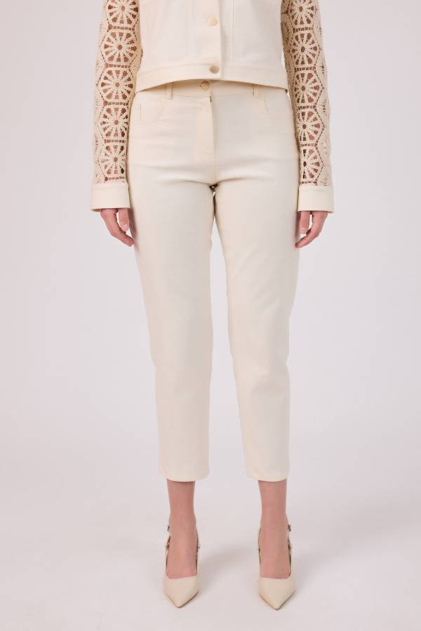 Beş cepli naturel gabardin pantolon