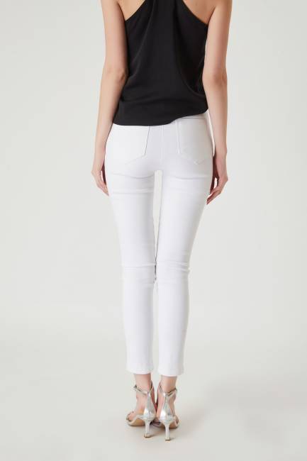 Beyaz denim pantolon - Thumbnail