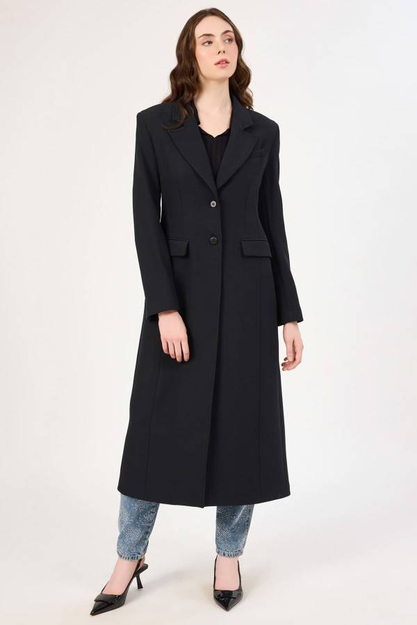 Blazer formlu likralı maksi ceket Blazer formlu likralı maksi ceket