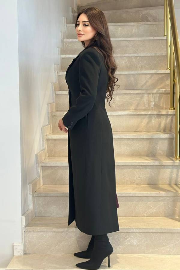 Blazer yakalı uzun kaban