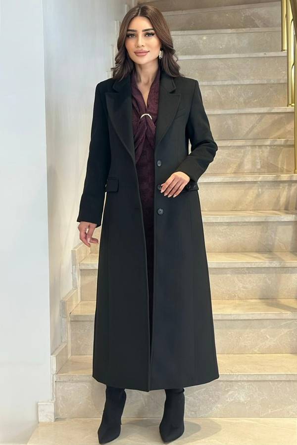 Blazer yakalı uzun kaban