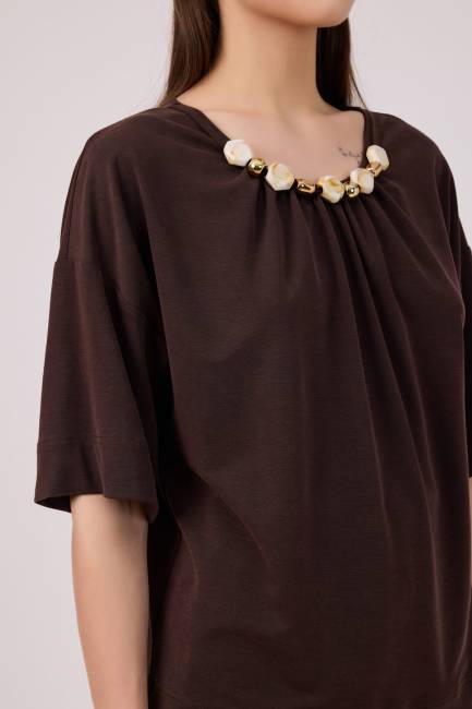 Fever - Boncuk detaylı tencel örme bluz (1)