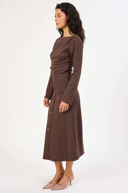 Fever - Büzgü detaylı kayık yaka triko bluz (1)