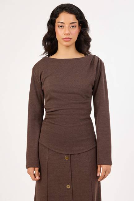 Fever - Büzgü detaylı kayık yaka triko bluz