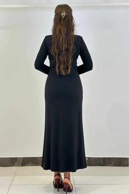 Büzgü detaylı likralı örme elbise - Thumbnail