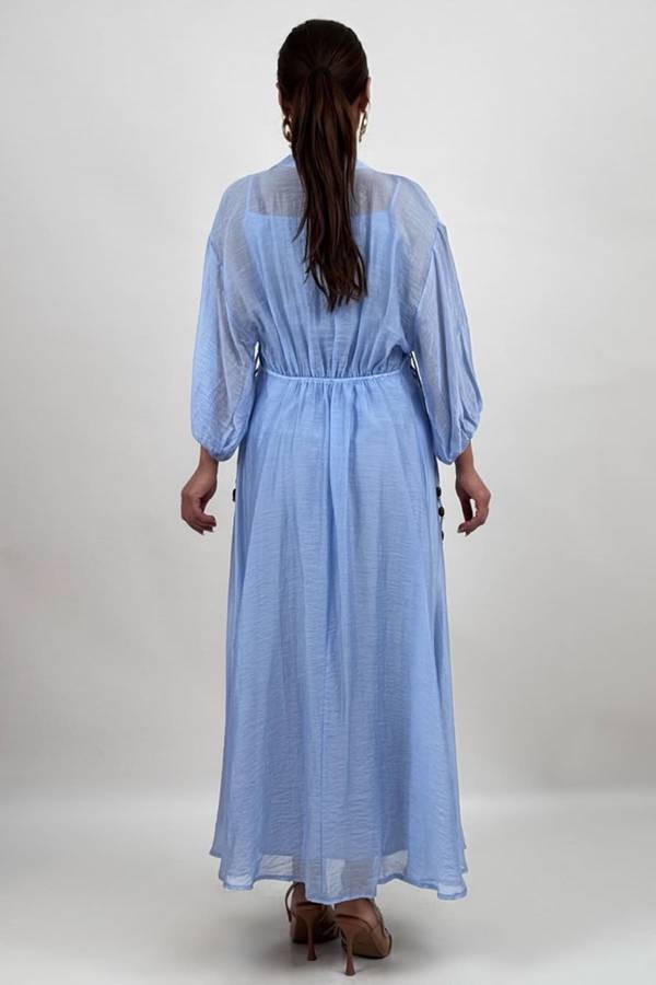 Büzgü detaylı tencel elbise