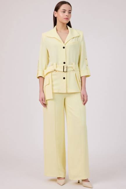 Cep detaylı kemerli ceket - Thumbnail