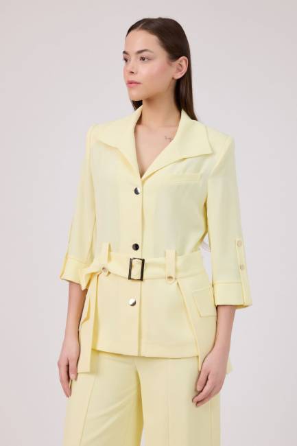 Cep detaylı kemerli ceket - Thumbnail