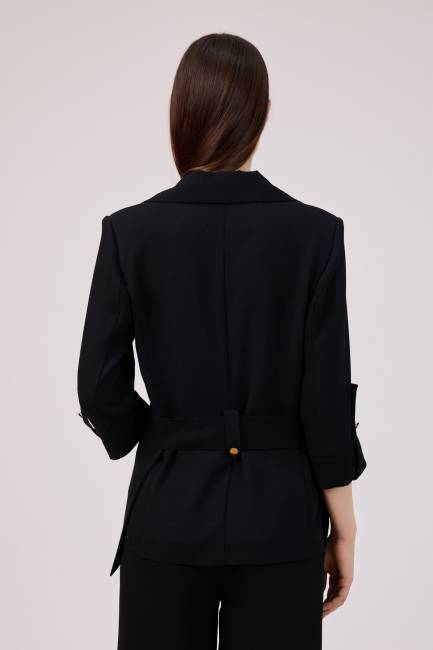 Cep detaylı kemerli ceket - Thumbnail