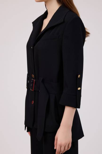 Cep detaylı kemerli ceket - Thumbnail