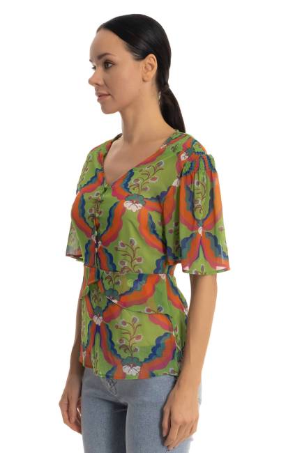 Çiçek desenli şifon bluz - Thumbnail