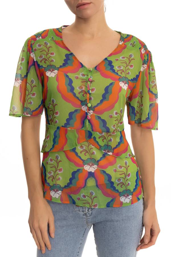 Çiçek desenli şifon bluz