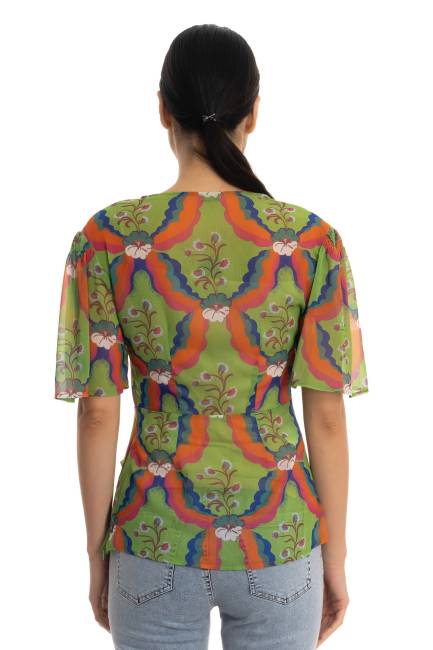 Çiçek desenli şifon bluz - Thumbnail