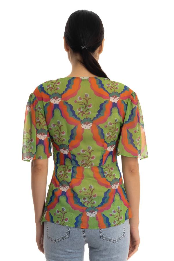 Çiçek desenli şifon bluz