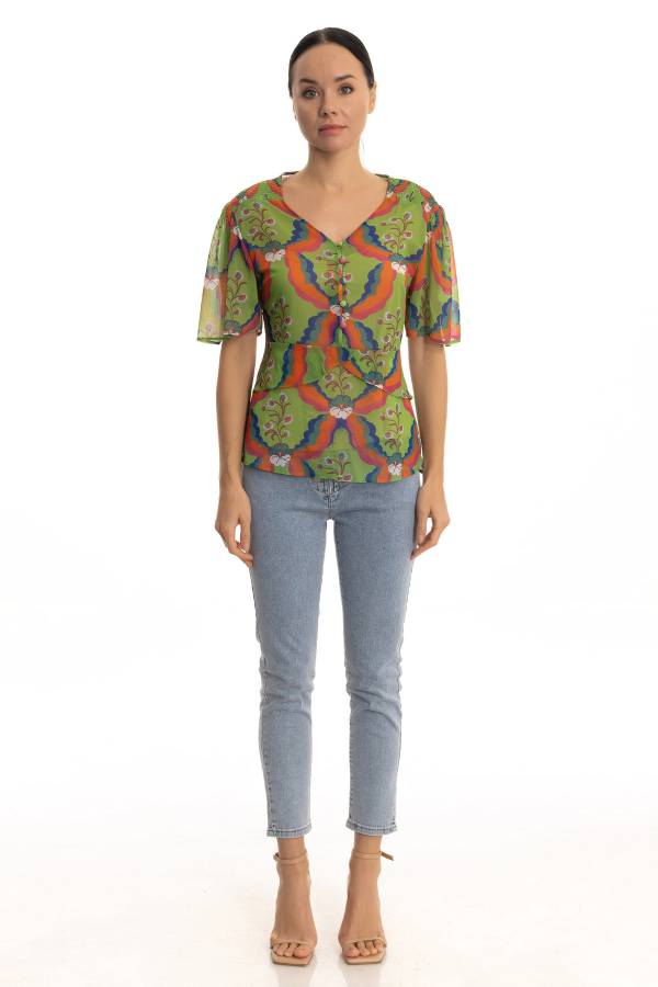 Çiçek desenli şifon bluz