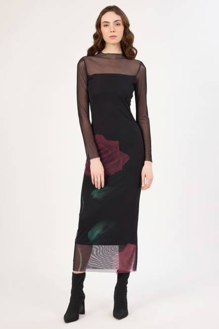 Fever - Çicek desenli tül geçişli midi elbise Fever - Çicek desenli tül geçişli midi elbise