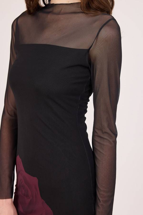 Çicek desenli tül geçişli midi elbise Çicek desenli tül geçişli midi elbise