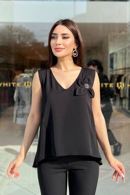 Fever - Çicek detaylı v yaka bluz (1)