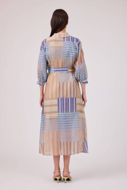 Çizgi desenli tensel elbise - Thumbnail