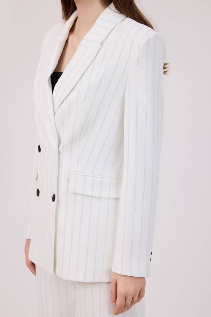 Çizgili kruvaze ceket - Thumbnail